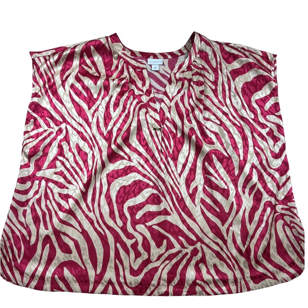 Liz Claiborne Pink Zebra Print V-Neck Blouse Short Sleeve Top Plus Size 3X